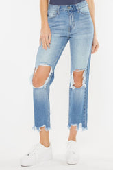 Kancan Women's High Waist Distressed Straight Mom Jeans - Vintage Style